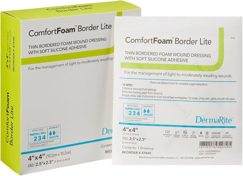 Dermarite Industries Comfort Foam with Border Lite Thin Foam with Silicone 4x4 10 Count - Image 1