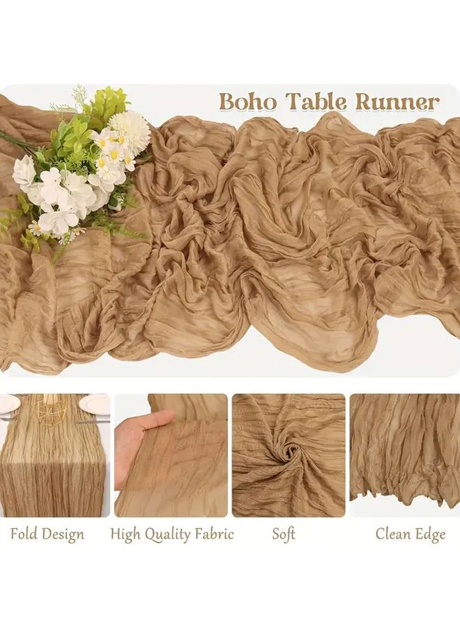 Khaki Cheesecloth Table Runner 35 43x157 48 Inch Bohemian Floral Decor For Wedding Party - Image 2