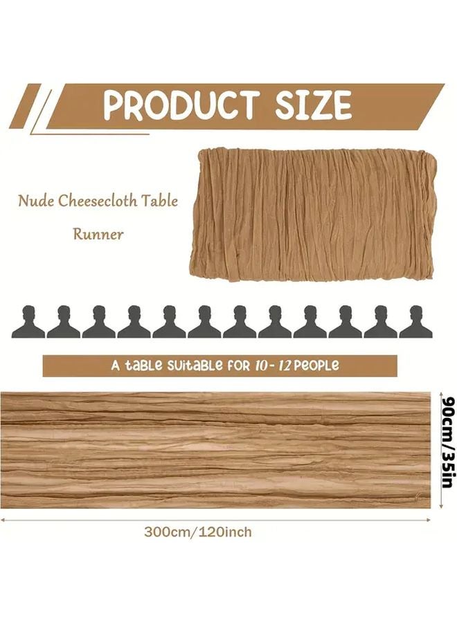 Khaki Cheesecloth Table Runner 35 43x157 48 Inch Bohemian Floral Decor For Wedding Party - Image 3