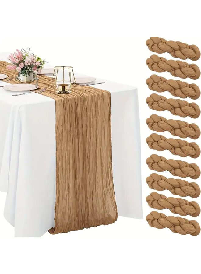 Khaki Cheesecloth Table Runner 35 43x157 48 Inch Bohemian Floral Decor For Wedding Party - Image 1