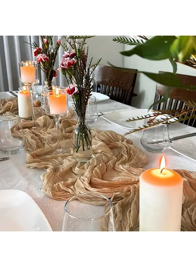 Khaki Cheesecloth Table Runner 35 43x157 48 Inch Bohemian Floral Decor For Wedding Party - Image 5