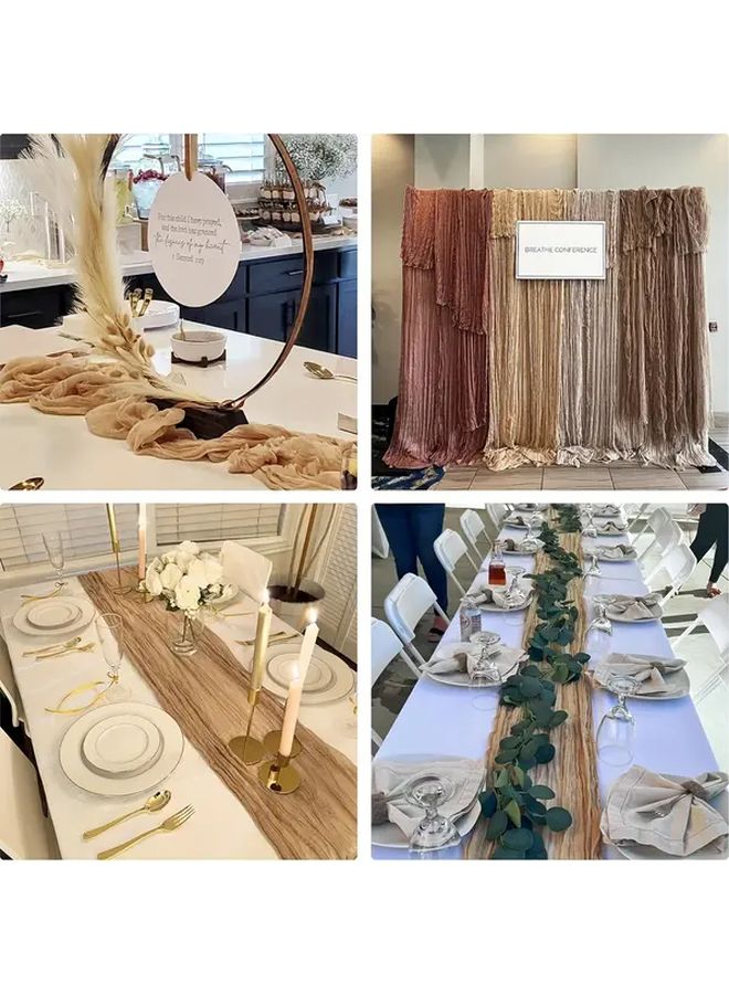 Khaki Cheesecloth Table Runner 35 43x157 48 Inch Bohemian Floral Decor For Wedding Party - Image 4