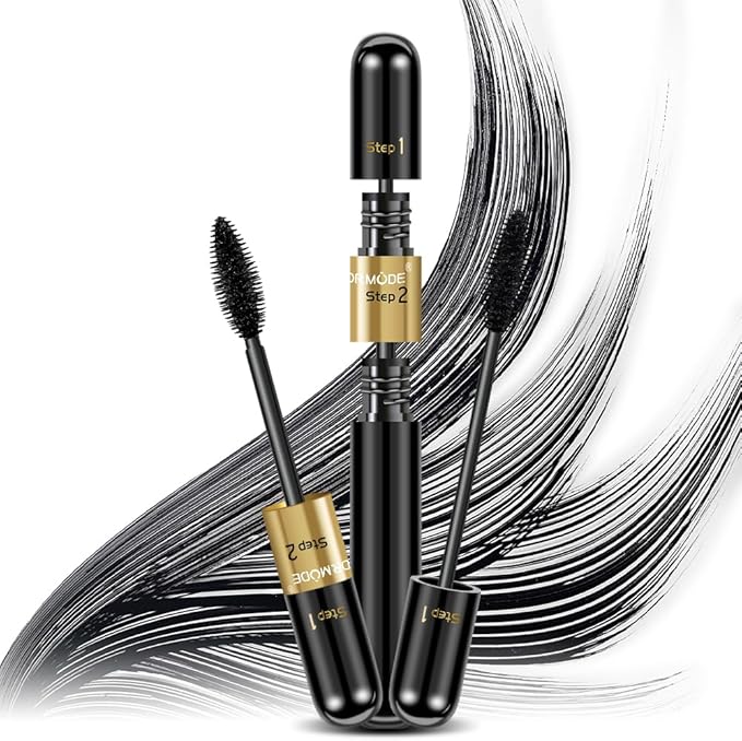 ماسكارا سوداء مقاومة للماء 2 في 1 تأثير رموش مزيفة ماسكارا 5x أطول كثافة تجعيد مقاومة للتلطخ تدوم طويلاً ماسكارا ألياف حرير 4D للمكياج