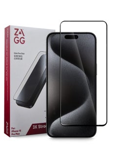 ZAGG Tempered Glass Screen Protector for Apple iPhone 15 Pro Max 3X Stronger Glass Plus Edge with Reinforced Edges Seamless Anti-Static EZ Apply Installation  - Image 1