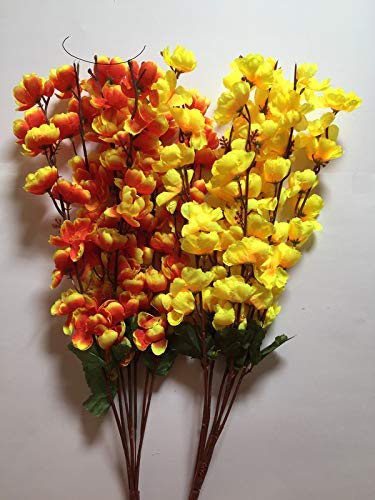 Coolkart Beautiful Orchid Cherry Peach Blossom Flower Bunch for Vase for Home Decor Office Decor Hotel Yellow and Orange Set of 2 14 Sticks - Image 4