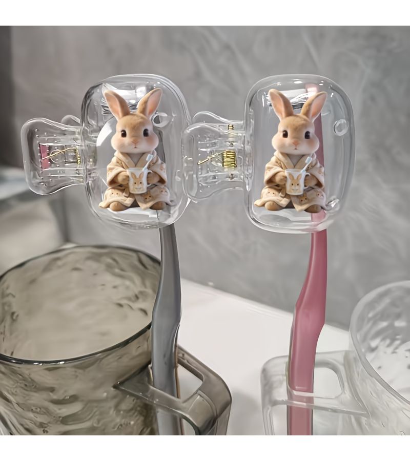 2pcs Portable Toothbrush Head Cover With Cup Pattern Storage Box For Home Travel - Image 1