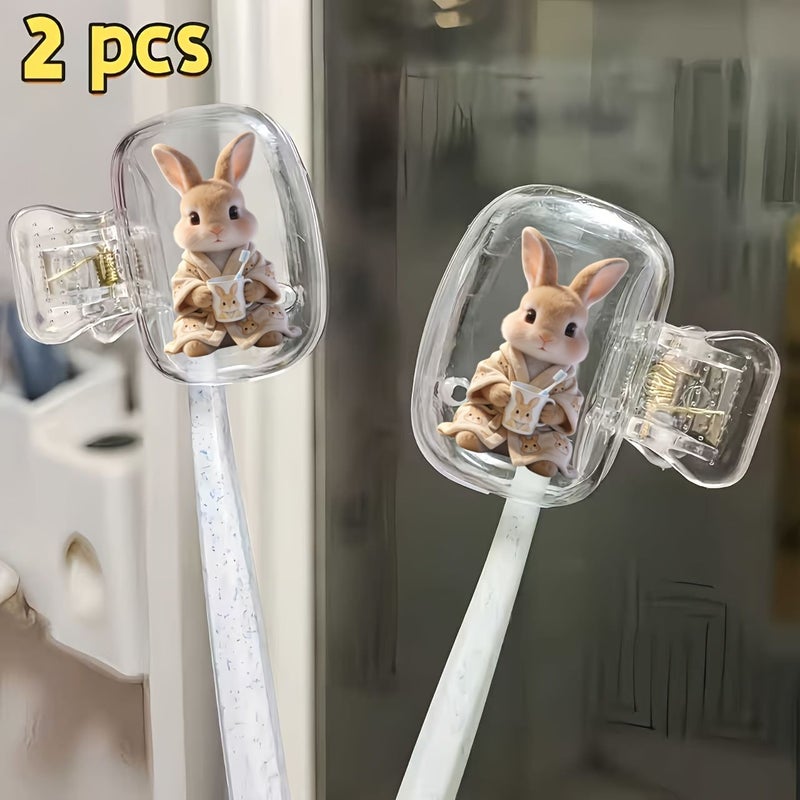 2pcs Portable Toothbrush Head Cover With Cup Pattern Storage Box For Home Travel - Image 2