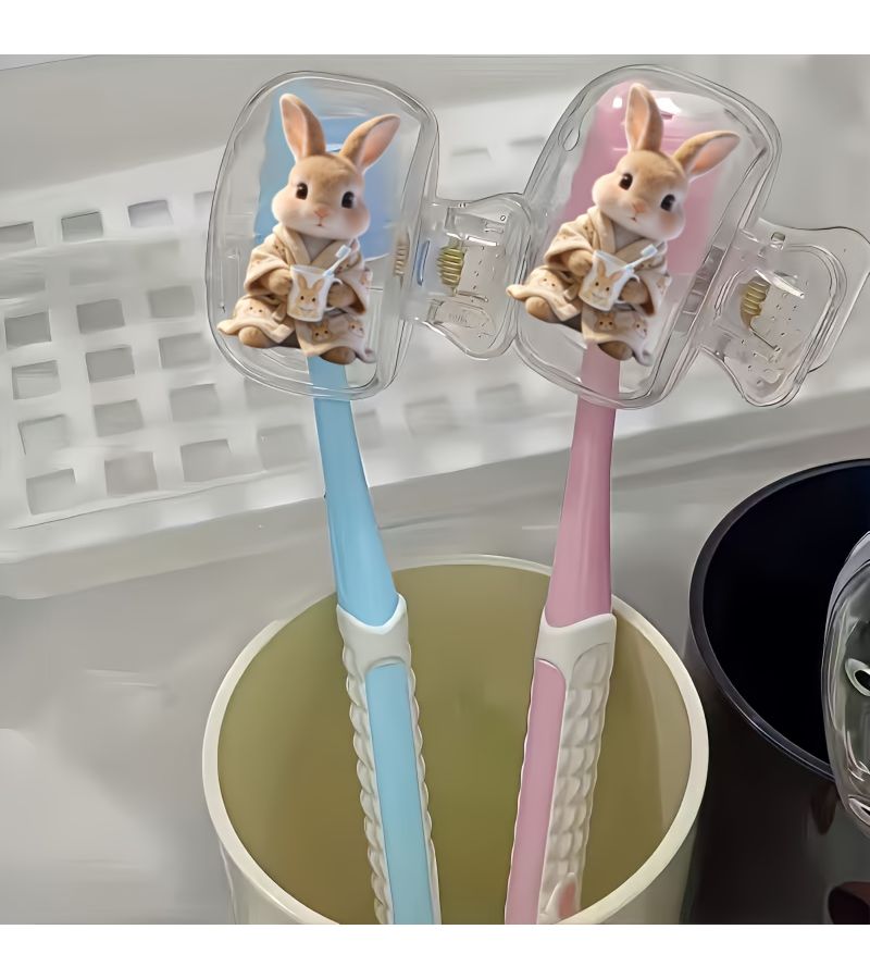 2pcs Portable Toothbrush Head Cover With Cup Pattern Storage Box For Home Travel - Image 5