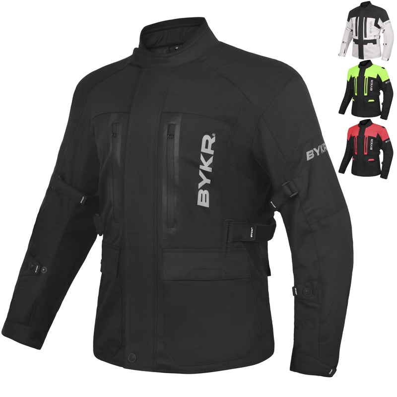 BYKR Adventure Touring Motorcycle Jacket For Men & Women Enduro Biker Textile Riding Gear CE Armored (Black - L) - Image 1