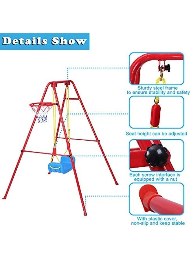 XiuWoo 2-in-1 Kids Swing Set with Basketball Hoop, Children Swing for Indoor Outdoor Use, Stable Toddler Swing for Backyard, Living Room & Patio, Easy-Assembly Iron Frame Swing for Ages 6-14 - Image 5