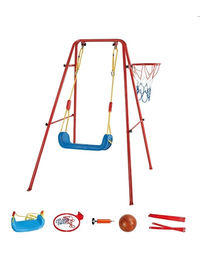 XiuWoo 2-in-1 Kids Swing Set with Basketball Hoop, Children Swing for Indoor Outdoor Use, Stable Toddler Swing for Backyard, Living Room & Patio, Easy-Assembly Iron Frame Swing for Ages 6-14 - Image 2
