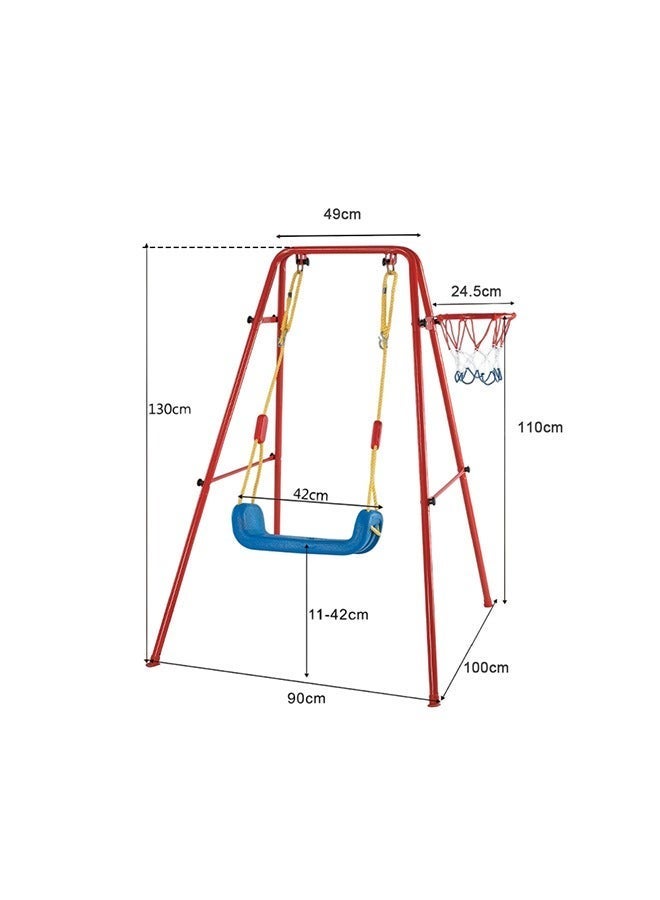 XiuWoo 2-in-1 Kids Swing Set with Basketball Hoop, Children Swing for Indoor Outdoor Use, Stable Toddler Swing for Backyard, Living Room & Patio, Easy-Assembly Iron Frame Swing for Ages 6-14 - Image 3