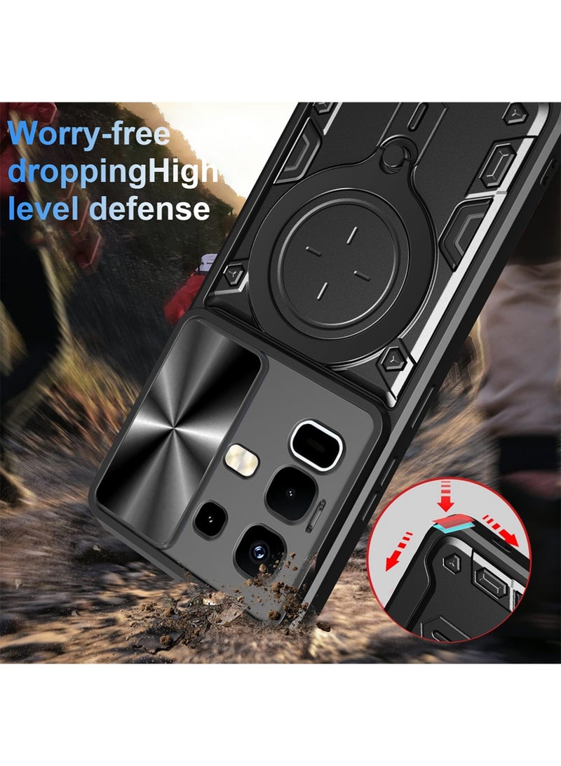 X-level Armor Case for Infinix Note 50S with Slide Camera Cover, Shockproof Case with [Rotatable Big Ring Kickstand] for Infinix Note 50S Black - Image 5