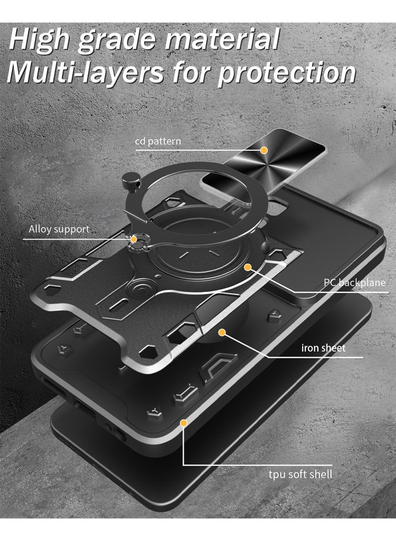 X-level Armor Case for Infinix Note 50S with Slide Camera Cover, Shockproof Case with [Rotatable Big Ring Kickstand] for Infinix Note 50S Black - Image 4