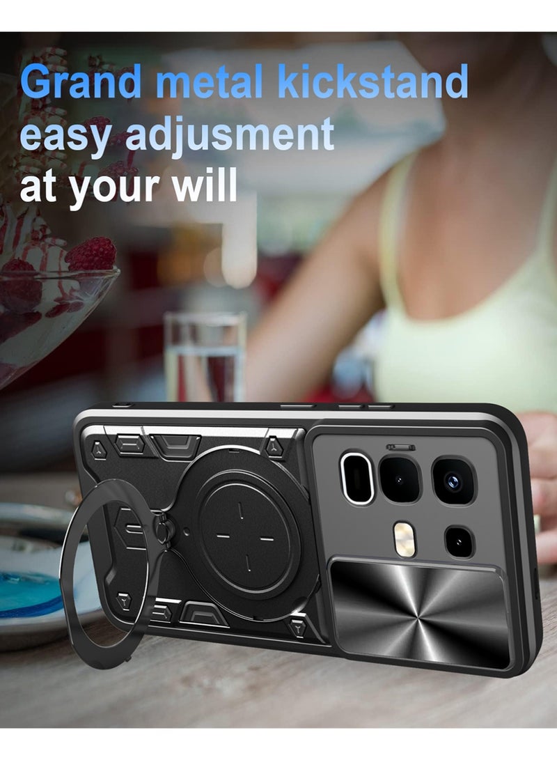 X-level Armor Case for Infinix Note 50S with Slide Camera Cover, Shockproof Case with [Rotatable Big Ring Kickstand] for Infinix Note 50S Black - Image 3
