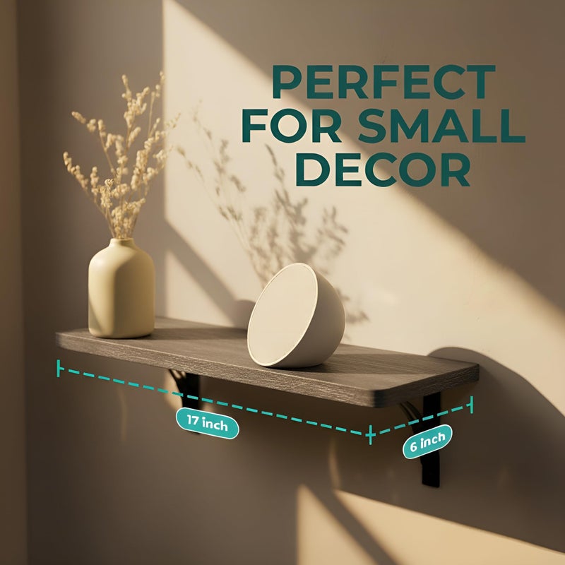 Willowy Reinforced Steel Bracket Dark Brown Wall Shelves - Easy to Install, Template and Video Included - Dark Wood Shelves for Wall, Wooden Shelf for Wall, Laundry Room Decor - Image 4