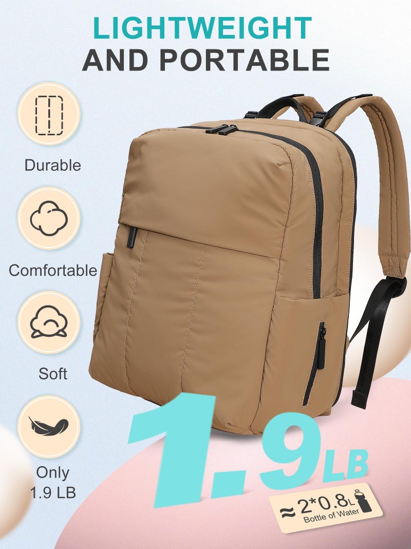 MOMINSIDE حقيبة ظهر حفاضات MOMINSIDE - حقيبة حفاضات كبيرة مبطنة - حقيبة حفاضات نيونبرين مزودة بحقيبة أطفال مبطنة، وسادة تغيير كبيرة، 15 جيب، خفيفة الوزن، بني - Image 3