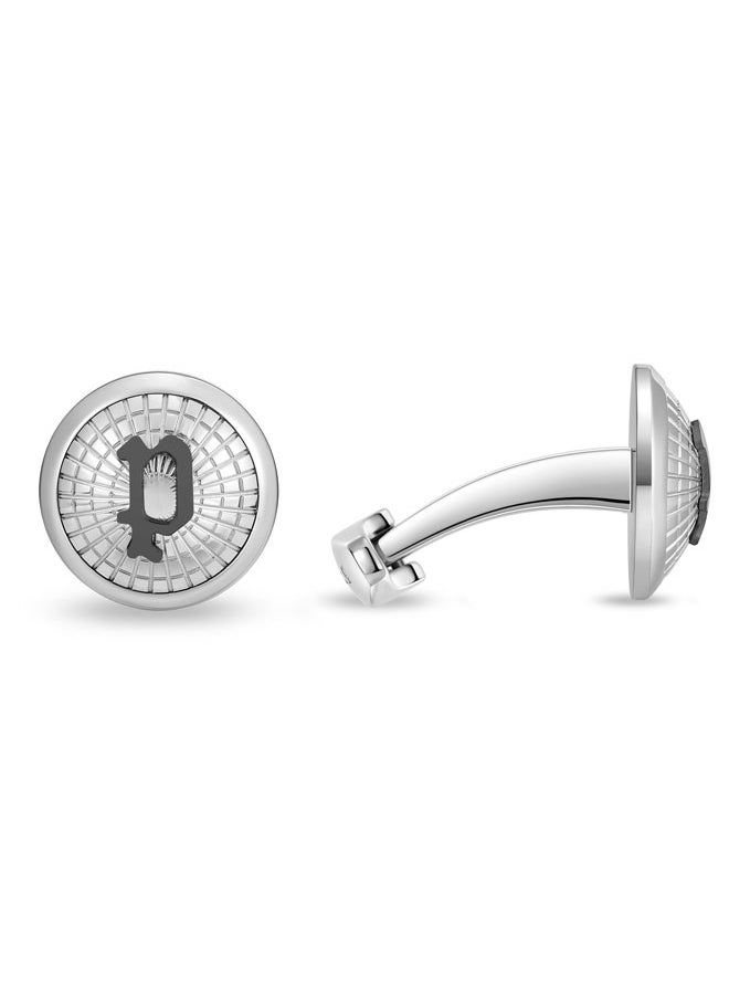 POLICE Decode Cufflinks for Men Netted Design with Silver and Grey 'P' Logo  - Image 1
