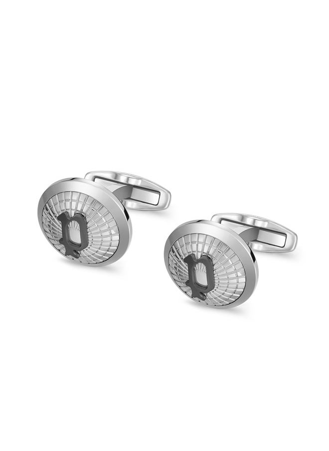 POLICE Decode Cufflinks for Men Netted Design with Silver and Grey 'P' Logo  - Image 2