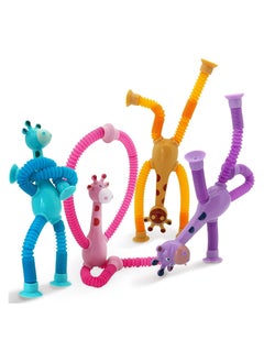 TARZ 4 Pcs Telescopic Suction Cup Giraffe Toy, Ever-Changing Giraffe Telescopic Tube Suction Cup Fun Educational Stress Relief Toys, Sensory Toys Birthday Gift Party Favors for Kids  - Image 1