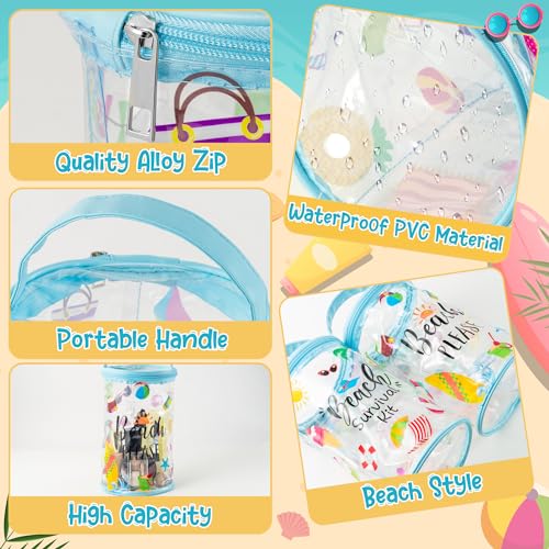 Y1tvei Beach Lotion Toiletry Bag - 2Pcs Beach Survival Kit Cylinder Travel Makeup Bag with Handle Sunscreen Holder Pouch Clear PVC Plastic Waterproof Barrel Zipper Cosmetic Bag for Women - Image 4