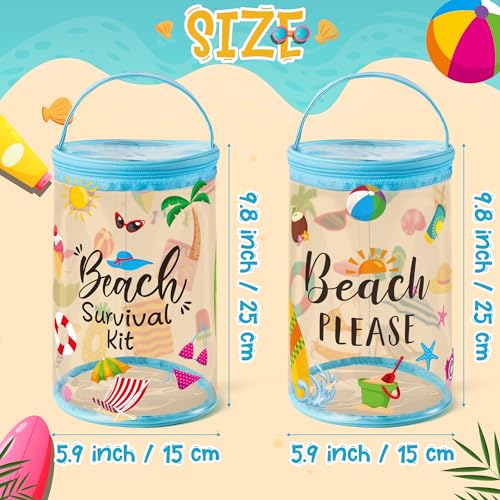 Y1tvei Beach Lotion Toiletry Bag - 2Pcs Beach Survival Kit Cylinder Travel Makeup Bag with Handle Sunscreen Holder Pouch Clear PVC Plastic Waterproof Barrel Zipper Cosmetic Bag for Women - Image 2