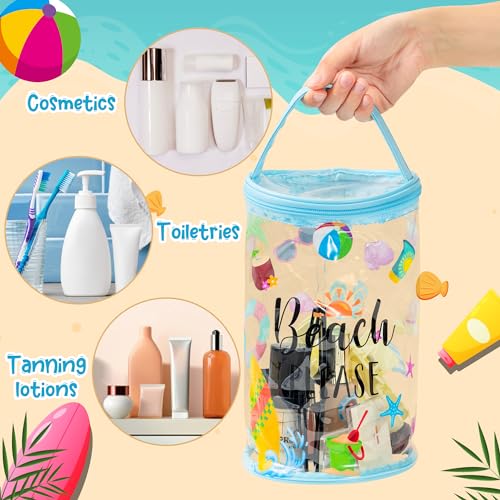 Y1tvei Beach Lotion Toiletry Bag - 2Pcs Beach Survival Kit Cylinder Travel Makeup Bag with Handle Sunscreen Holder Pouch Clear PVC Plastic Waterproof Barrel Zipper Cosmetic Bag for Women - Image 3