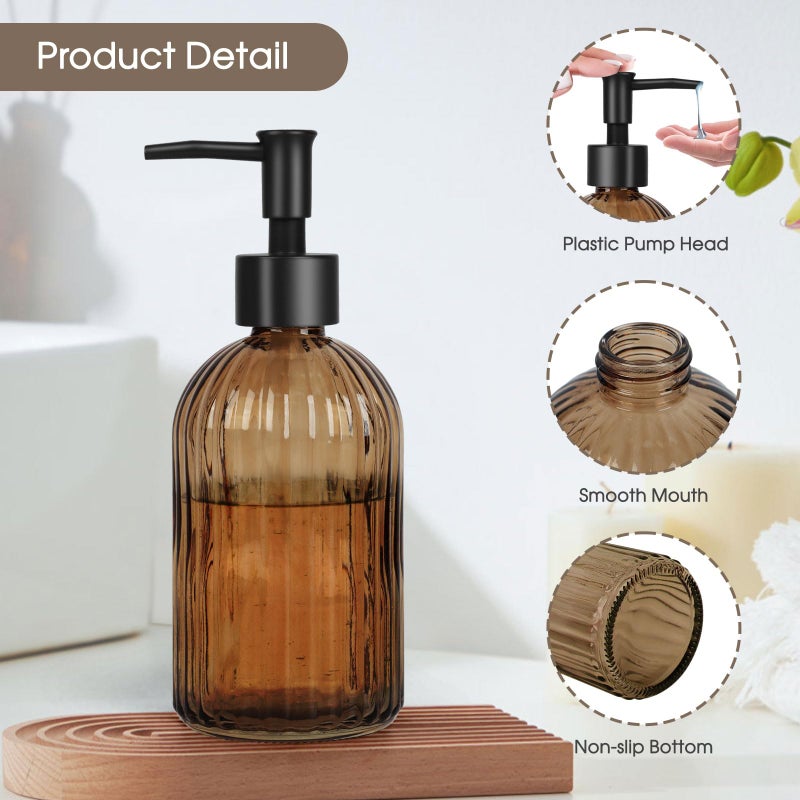 Topsky 2 Pack Glass Soap Dispenser With Black Plastic Pump  400Ml Liquid Hand Soap Dispenser  Rustproof Pump For Kitchen & Bathroom  Great For Lotions  Essential Oil  Liquid Soaps-Amber - Image 4