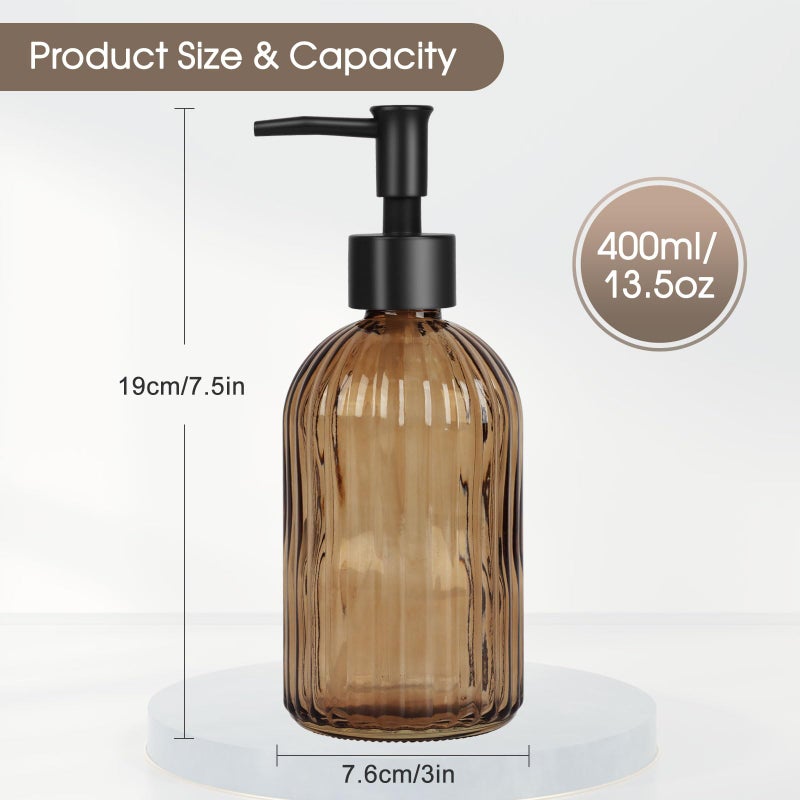 Topsky 2 Pack Glass Soap Dispenser With Black Plastic Pump  400Ml Liquid Hand Soap Dispenser  Rustproof Pump For Kitchen & Bathroom  Great For Lotions  Essential Oil  Liquid Soaps-Amber - Image 5