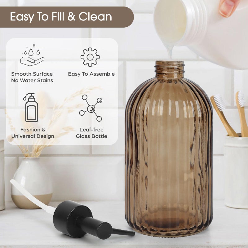 Topsky 2 Pack Glass Soap Dispenser With Black Plastic Pump  400Ml Liquid Hand Soap Dispenser  Rustproof Pump For Kitchen & Bathroom  Great For Lotions  Essential Oil  Liquid Soaps-Amber - Image 3