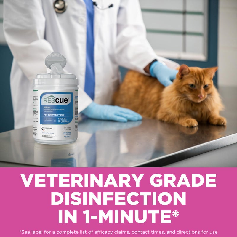 REScue One-Step Disinfectant Cleaner & Deodorizer Wipes for Vet Use – Cleaner for Kennels, Litter Boxes, Vet Offices, Pet Grooming Surfaces, Pet Items – Wipes Canister, 160-Count (Pack of 1) - Image 2