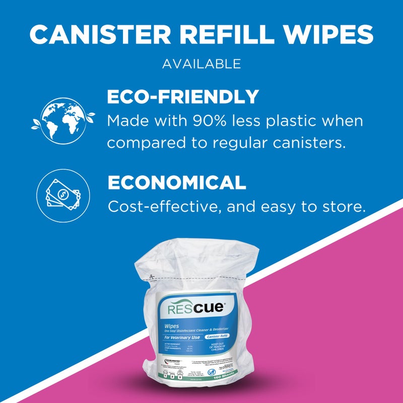 REScue One-Step Disinfectant Cleaner & Deodorizer Wipes for Vet Use – Cleaner for Kennels, Litter Boxes, Vet Offices, Pet Grooming Surfaces, Pet Items – Wipes Canister, 160-Count (Pack of 1) - Image 5