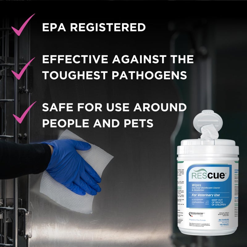 REScue One-Step Disinfectant Cleaner & Deodorizer Wipes for Vet Use – Cleaner for Kennels, Litter Boxes, Vet Offices, Pet Grooming Surfaces, Pet Items – Wipes Canister, 160-Count (Pack of 1) - Image 3