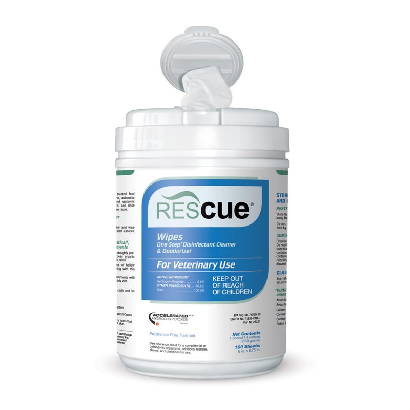 REScue One-Step Disinfectant Cleaner & Deodorizer Wipes for Vet Use – Cleaner for Kennels, Litter Boxes, Vet Offices, Pet Grooming Surfaces, Pet Items – Wipes Canister, 160-Count (Pack of 1) - Image 1