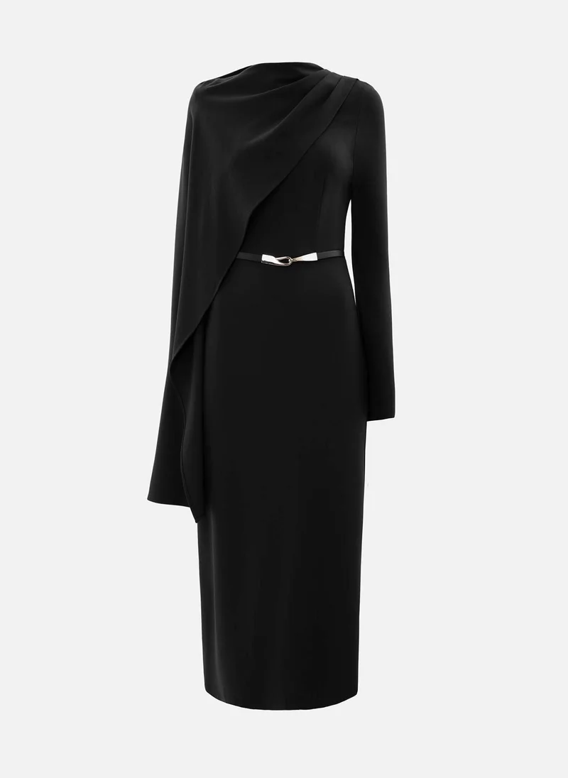 Lichi Maxi dress with asymmetrical cape and matching belt