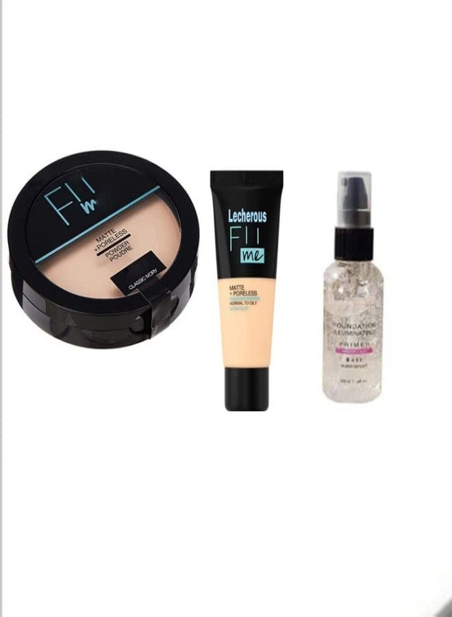 Lecherous Beauty Fit Me Matte+Poreless Liquid Tube Foundation Natural & Fit Me Compact Powder That Protects Skin From Sun, Absorbs Oil,& Spray Primer & Contour Stick Highlighter - Image 2