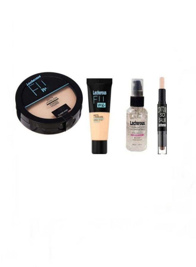 Lecherous Beauty Fit Me Matte+Poreless Liquid Tube Foundation Natural & Fit Me Compact Powder That Protects Skin From Sun, Absorbs Oil,& Spray Primer & Contour Stick Highlighter - Image 1