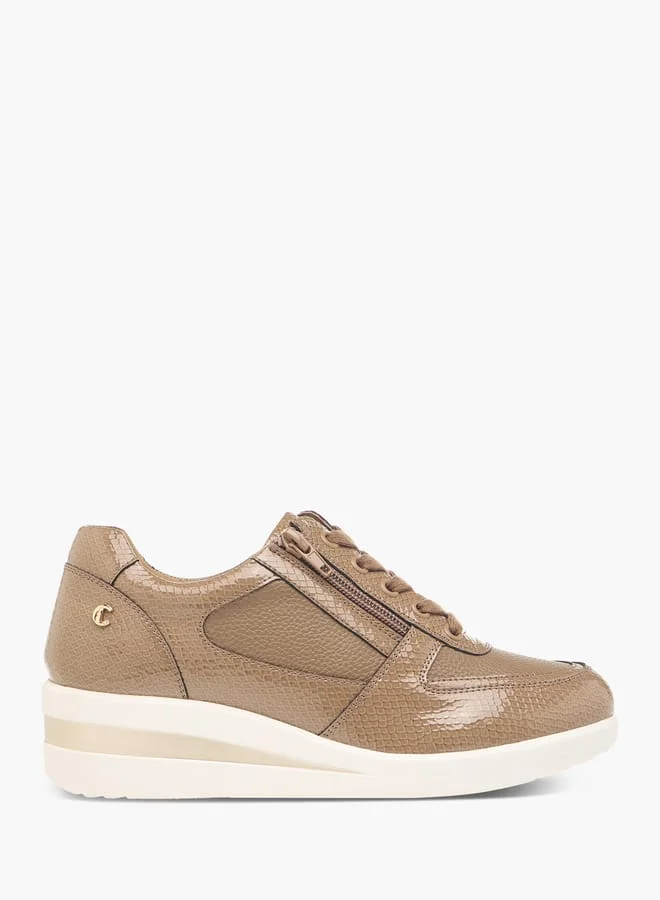 Le Confort Women Panelled Wedge Heeled Sneakers with Lace-Up Closure