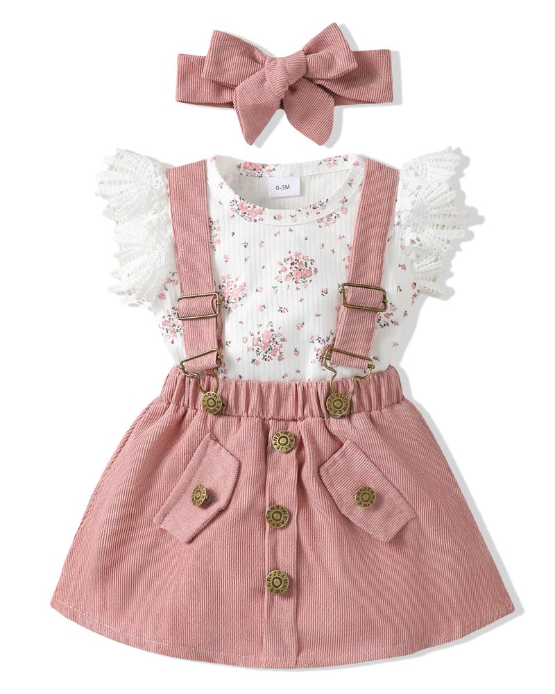 SODLON New Born Clothes Baby Girl Outfit Summer Overalls Dresses Suspender Skirt Ribbed Floral Romper Cute Baby Girl Clothes 0 3 Months Gifts Stuff Newborn Outfits for Girls Lilac - Image 1