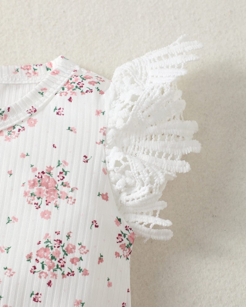 SODLON New Born Clothes Baby Girl Outfit Summer Overalls Dresses Suspender Skirt Ribbed Floral Romper Cute Baby Girl Clothes 0 3 Months Gifts Stuff Newborn Outfits for Girls Lilac - Image 4