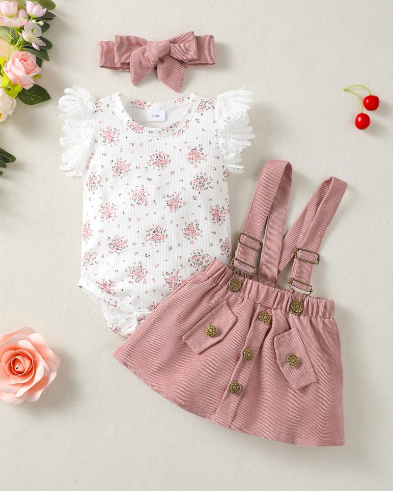SODLON New Born Clothes Baby Girl Outfit Summer Overalls Dresses Suspender Skirt Ribbed Floral Romper Cute Baby Girl Clothes 0 3 Months Gifts Stuff Newborn Outfits for Girls Lilac - Image 2