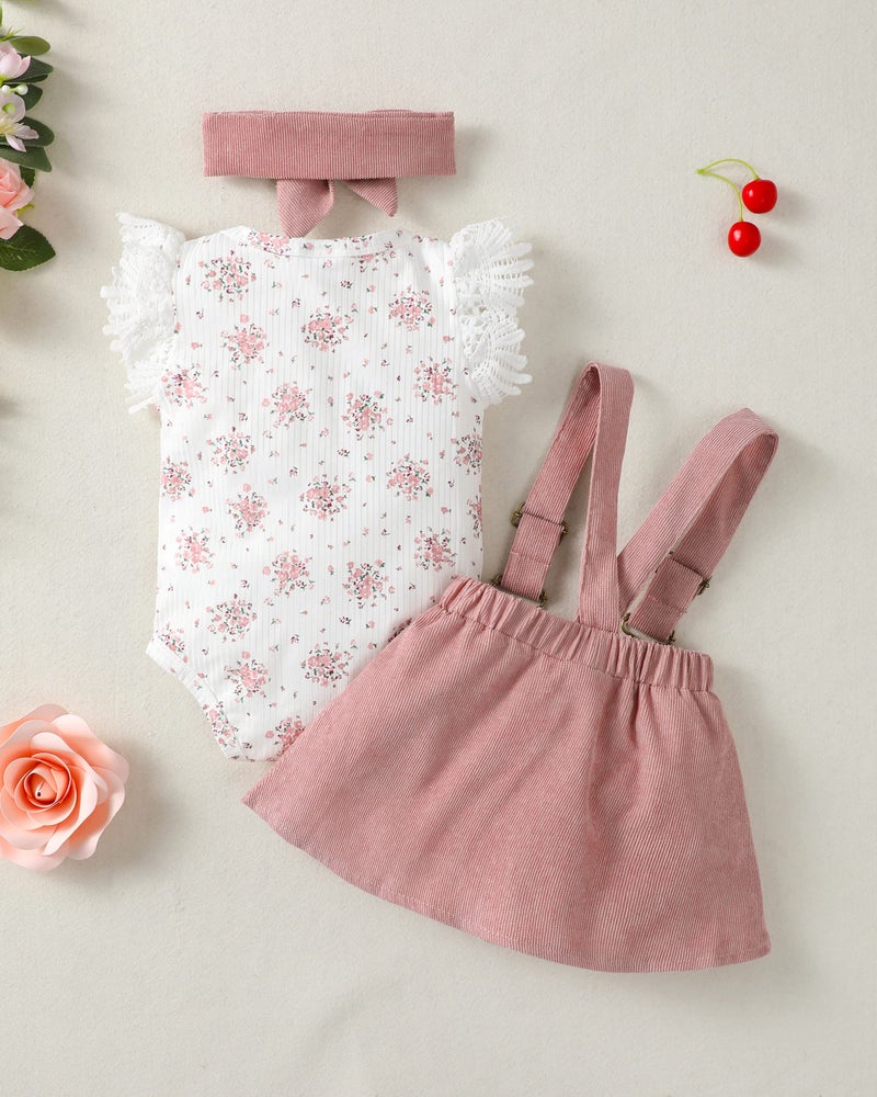 SODLON New Born Clothes Baby Girl Outfit Summer Overalls Dresses Suspender Skirt Ribbed Floral Romper Cute Baby Girl Clothes 0 3 Months Gifts Stuff Newborn Outfits for Girls Lilac - Image 3