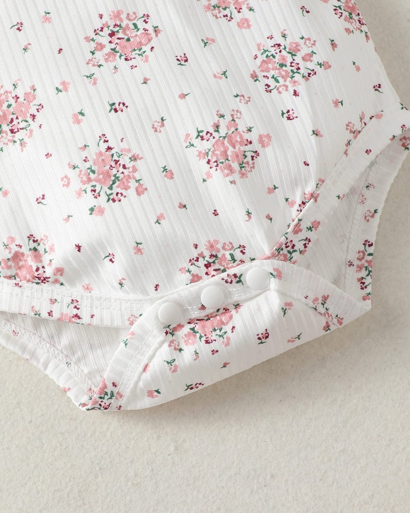 SODLON New Born Clothes Baby Girl Outfit Summer Overalls Dresses Suspender Skirt Ribbed Floral Romper Cute Baby Girl Clothes 0 3 Months Gifts Stuff Newborn Outfits for Girls Lilac - Image 5