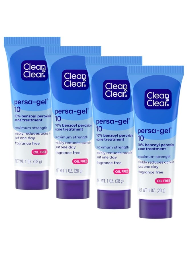 كلين أند كلير علاج موضعي لحب الشباب Clean & Clear Persa-Gel 10 بتركيز أقصى (10% بنزويل بيروكسيد) - كريم وجل لعلاج حب الشباب في الوجه، عبوة سعة 1 أونصة (مجموعة من 4 عبوات) - Image 1