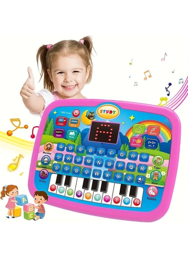 Pink Kids Learning Tablet Educational Toy With Alphabet Numbers Music Animals Piano - Image 1