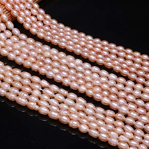 LE SKY Natural Pearl Beads Natural Oval Freshwater Cultured Pink Pearl Loose Beads Quality Level A for Jewelry Making Charms Necklace as Gift 5-6mm 14.2 inches (2 Strands) - Image 3