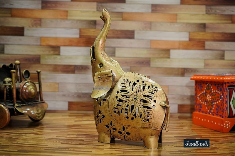 Gunendra Crafts Elephant Showpiece Statue Iron Tea Light Candle Holder Lantern Stand for Home Living Room Decoration - Image 1