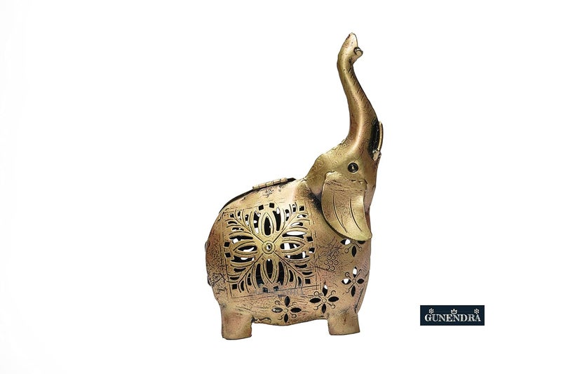Gunendra Crafts Elephant Showpiece Statue Iron Tea Light Candle Holder Lantern Stand for Home Living Room Decoration - Image 4