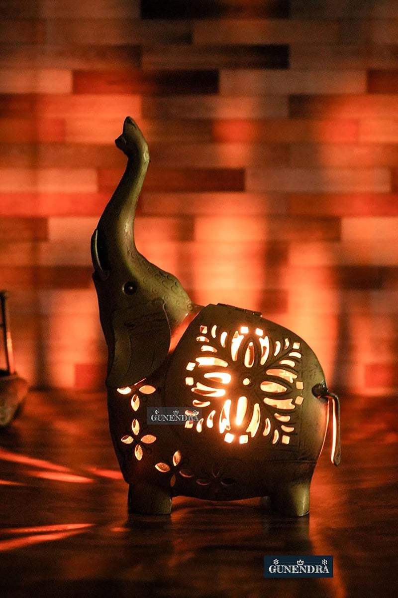 Gunendra Crafts Elephant Showpiece Statue Iron Tea Light Candle Holder Lantern Stand for Home Living Room Decoration - Image 2