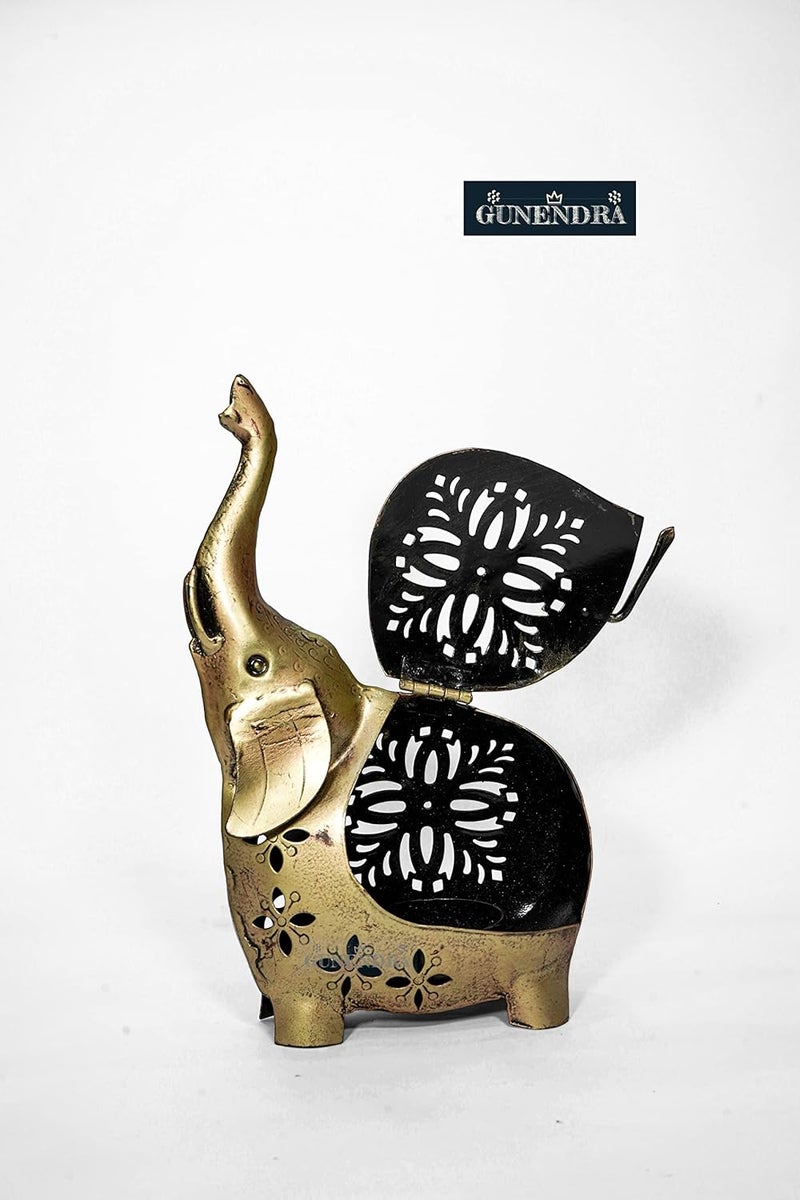Gunendra Crafts Elephant Showpiece Statue Iron Tea Light Candle Holder Lantern Stand for Home Living Room Decoration - Image 5